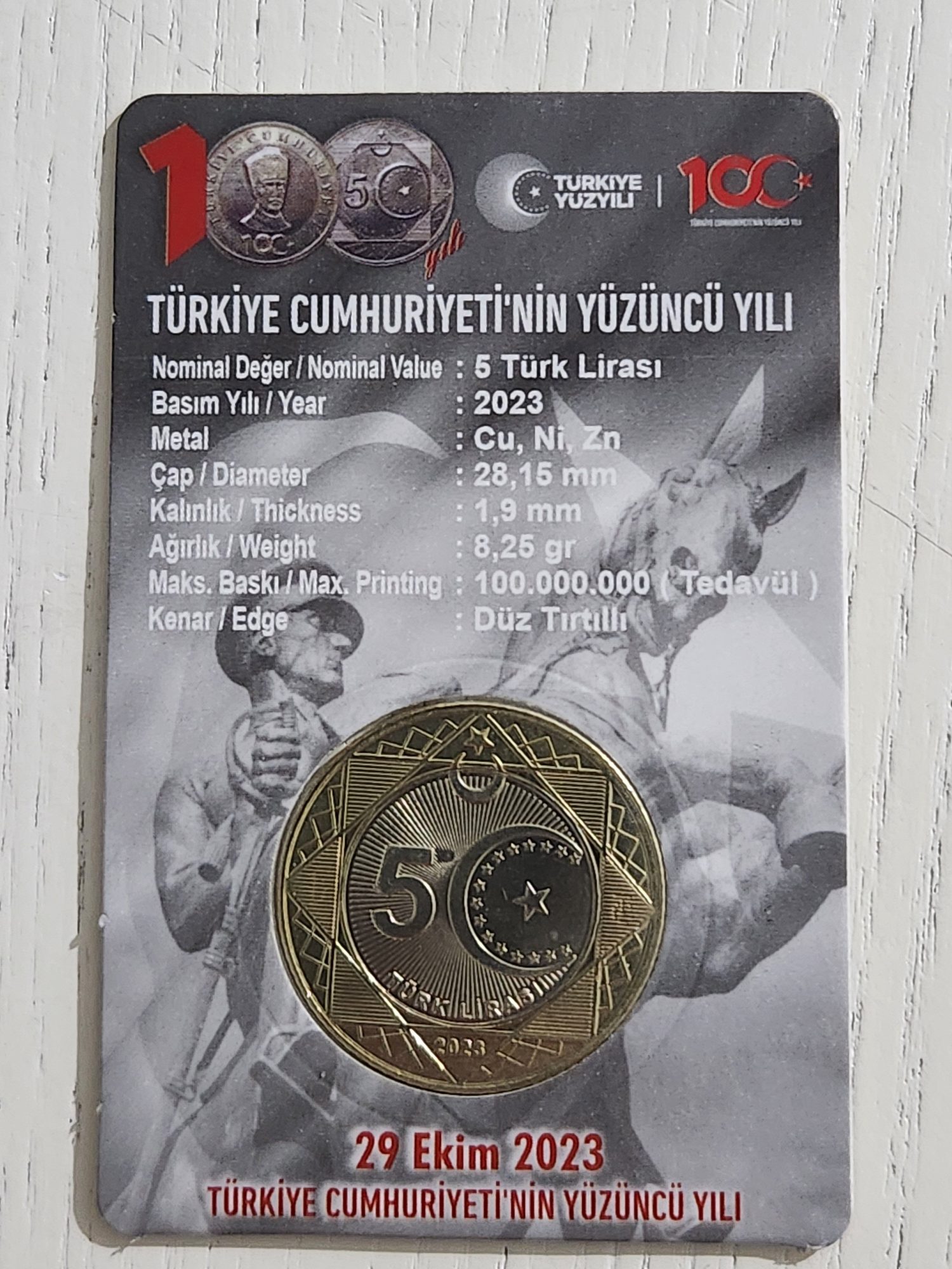 29 Ekim Madeni 5 Lira Kutusunda Çil Hatıra Para - Görsel 2