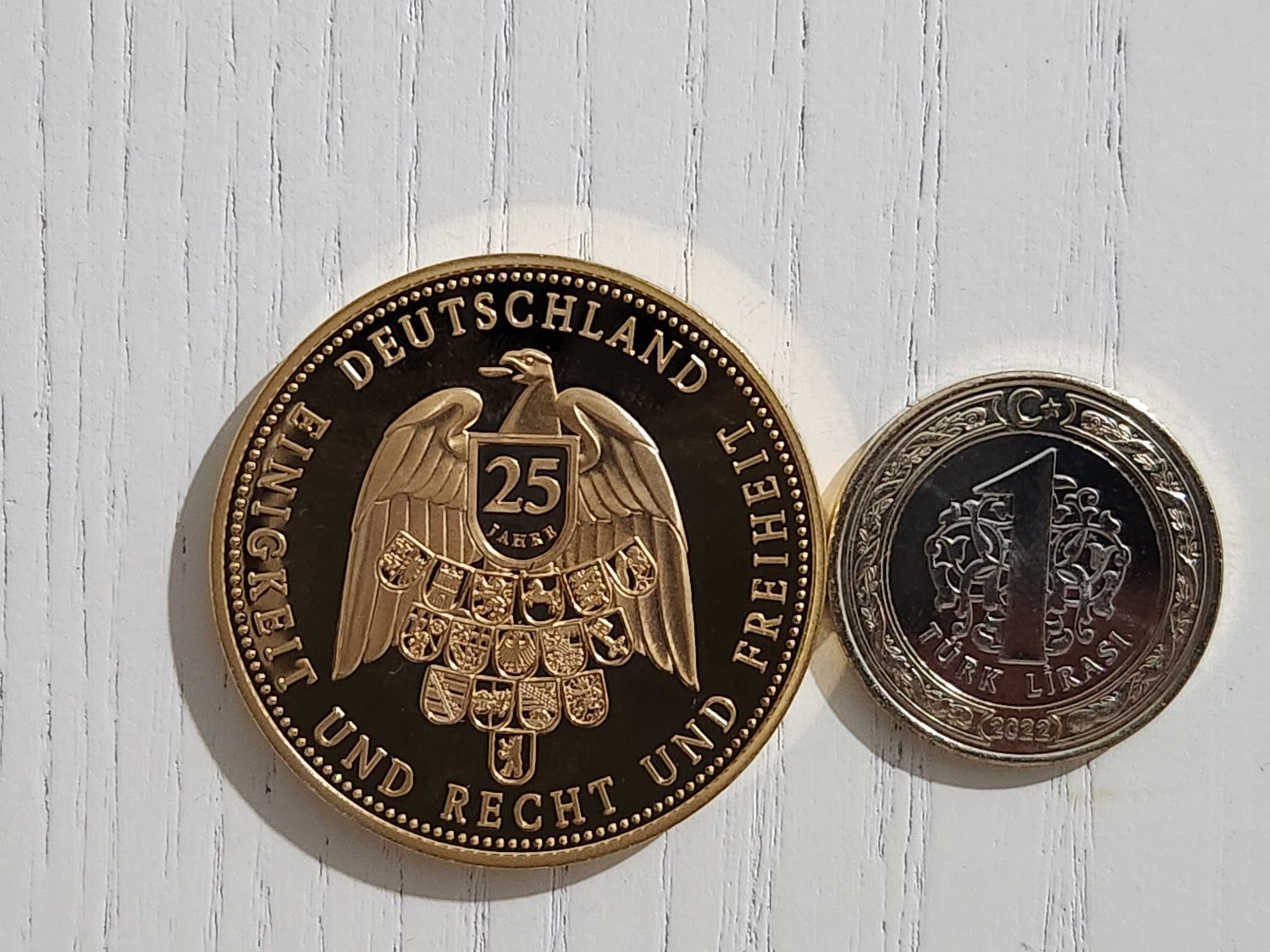 1990 Alman Hatıra Madalyon 4cm Çap Altın Kaplama - Görsel 2