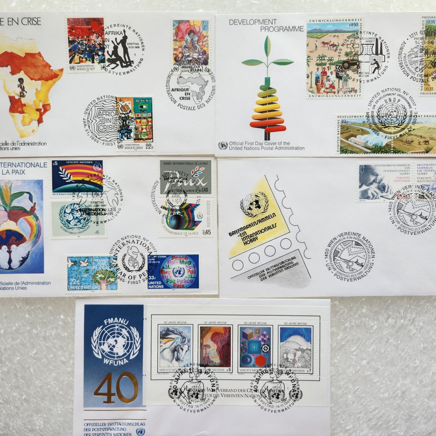 5 Adet Zarf Pullu Birleşmiş Milletler FDC