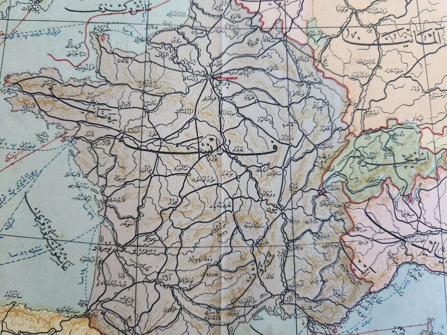 17x21cm Osmanlıca Fransa Haritası Orijinal Osmanlı dönemine ait - Görsel 2