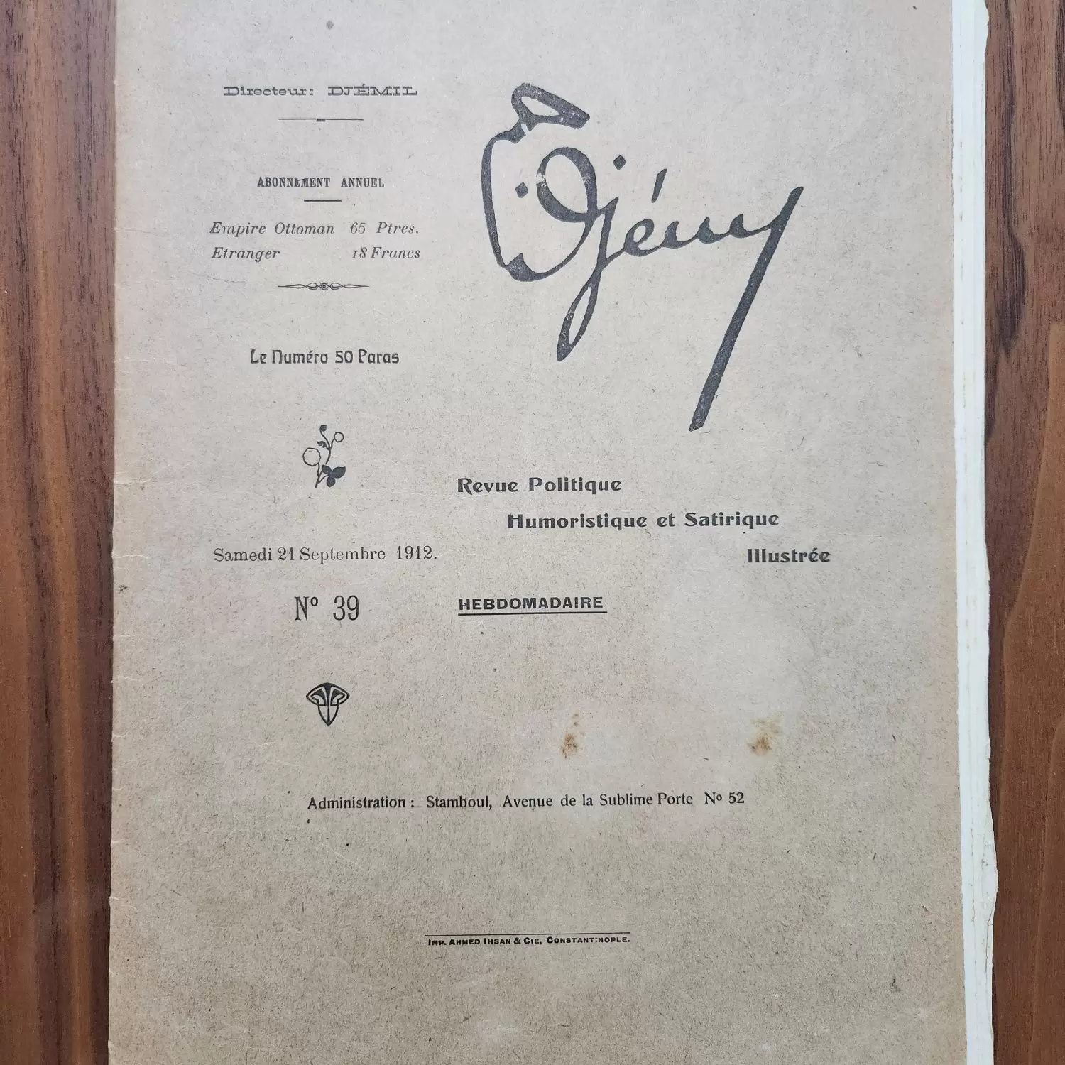1912 Tarihli Osmanlıca Djem Dergisi