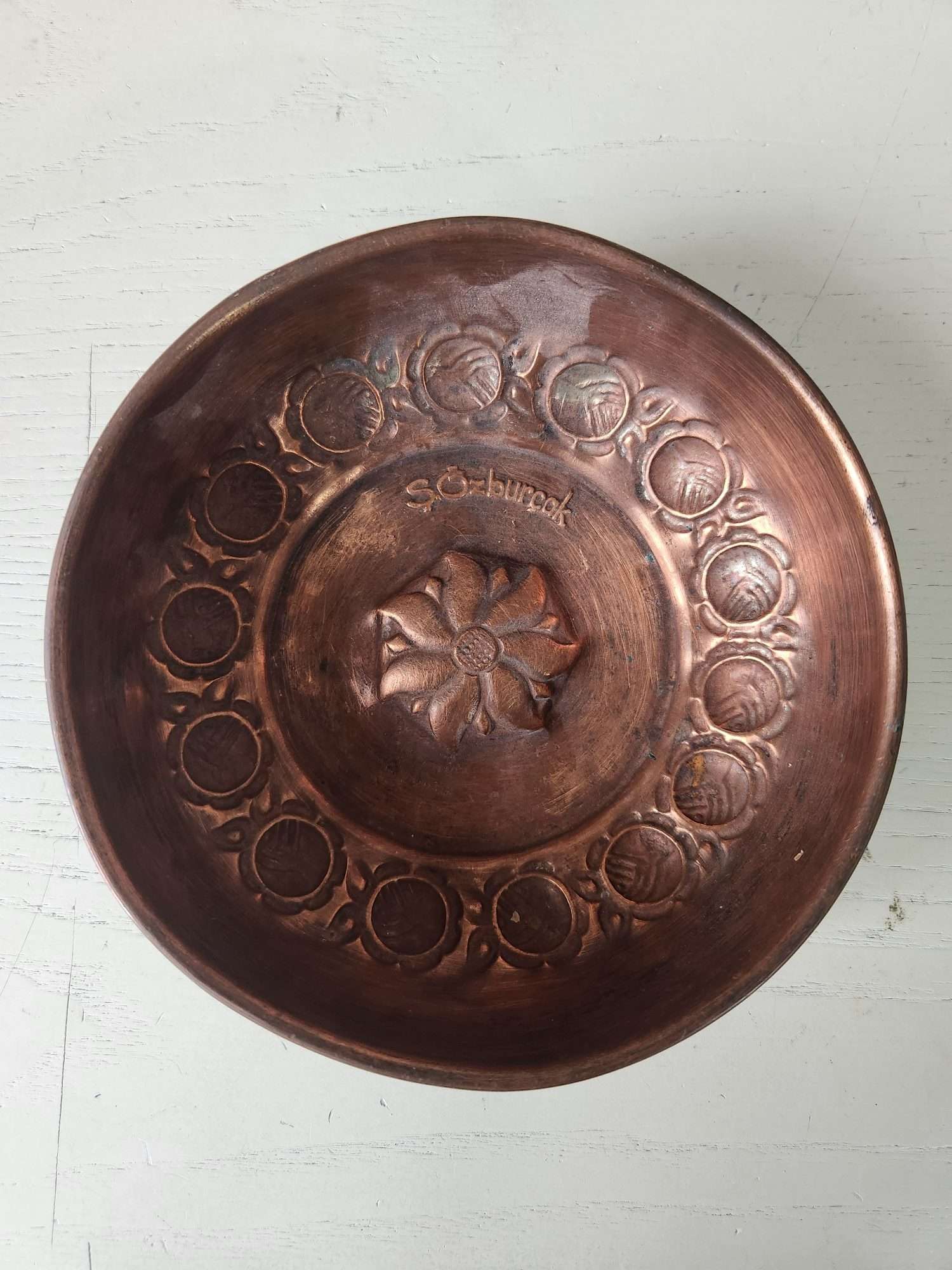 Komple Bakır Kabartmalı Hamam Tası 14cm - Görsel 3