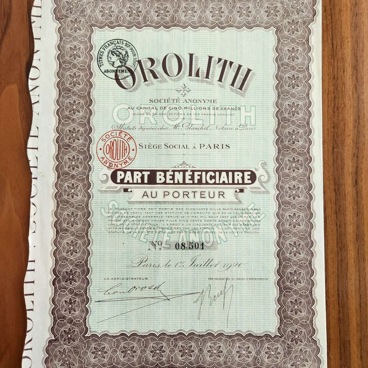 Fransa Paris Damgalı Temiz Hisse Senedi