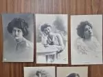 5 Adet 1900ler Fransız Kadın Kartpostal - Görsel 3