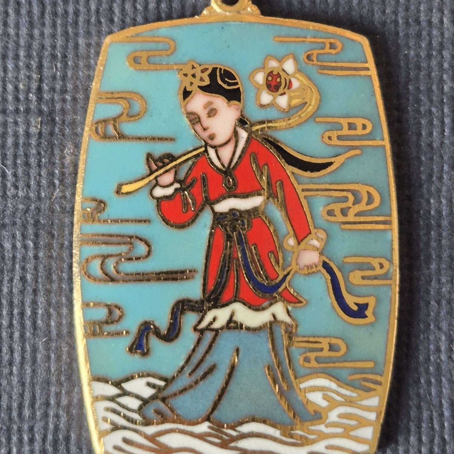Çin Kadın Figürlü Kolye Dönem Mineli Kolye Ucu Vintage
